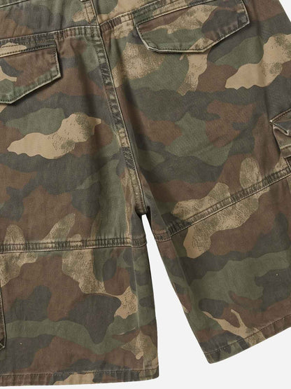 Distressed Camouflage Workwear Wide-leg Shorts