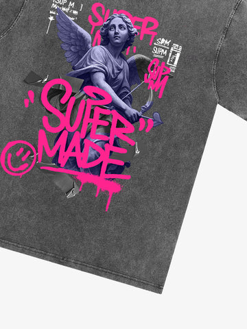 Street Pink Lucky Angel Graphic Design T-Shirt 