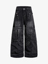 Dark Wash Denim Pants with Silver Studs – Relaxed Fit Streetwear Jeans