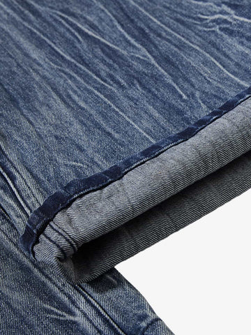 Vintage Washed Distressed Flared Denim Jeans 