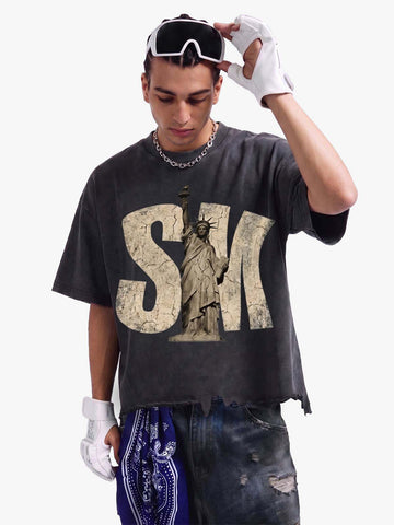 Liberty Graphic Washed Ripped T-Shirt