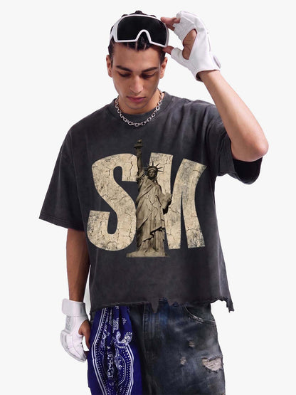Liberty Graphic Washed Ripped T-Shirt