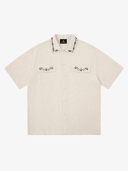Retro Beaded Detail Short Sleeve Shirt