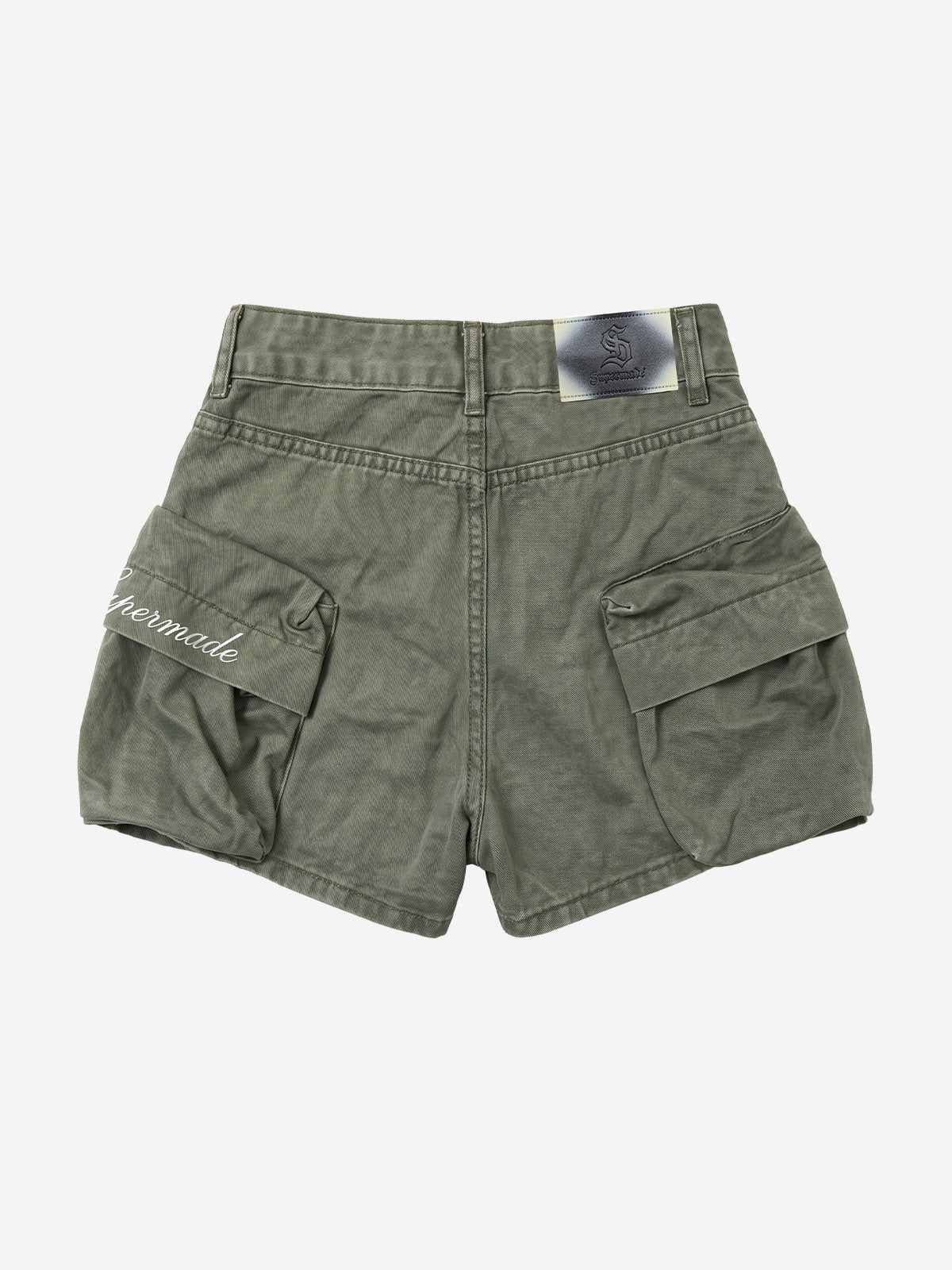 Embroidered Detail Olive Cargo Shorts