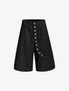 Asymmetric Multi-Button Fly Wide-Leg Denim Jorts