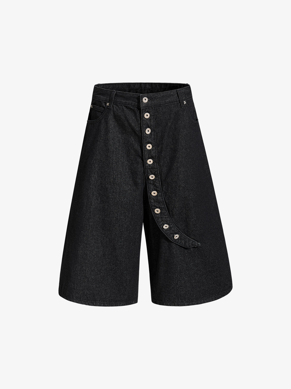 Asymmetric Multi-Button Fly Wide-Leg Denim Jorts 