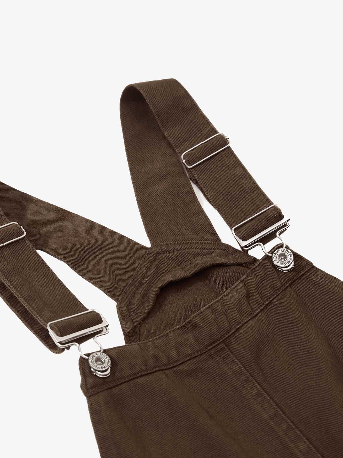 Pleated Knee Cargo Denim Overalls 