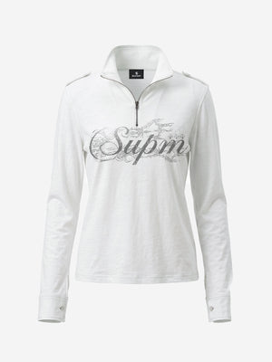 Logo Epaulette Stand Collar Long Sleeves Tee