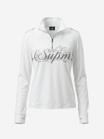 Logo Epaulette Stand Collar Long Sleeves Tee