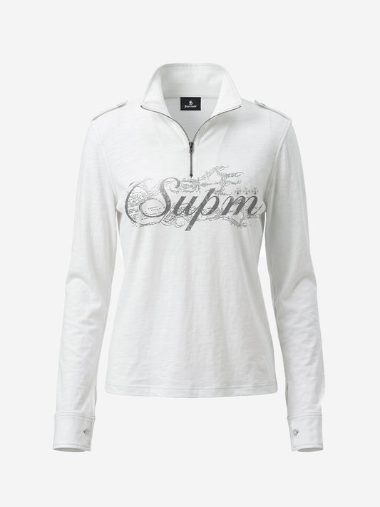 Logo Epaulette Stand Collar Long Sleeves Tee