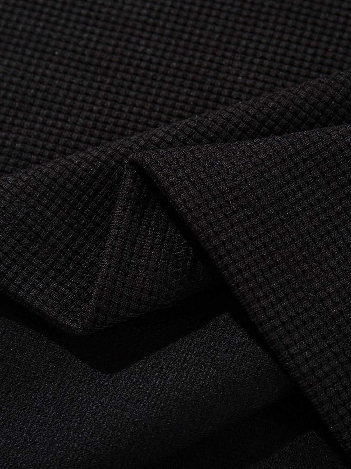 Black Waffle Knit Long Sleeve Top – Lightweight Stretch Casual Fit