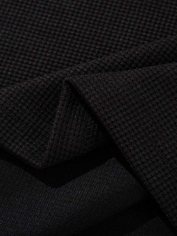 Black Waffle Knit Long Sleeve Top – Lightweight Stretch Casual Fit