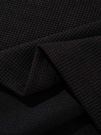 Black Waffle Knit Long Sleeve Top – Lightweight Stretch Casual Fit
