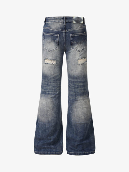 Ripped Studded Low Rise Bootcut Jeans