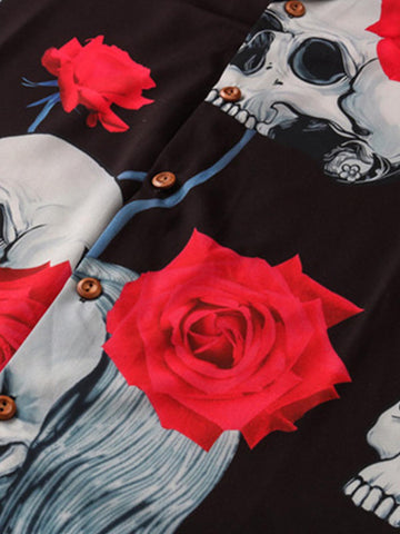 Gothic Skull Rose Cuban Shirt