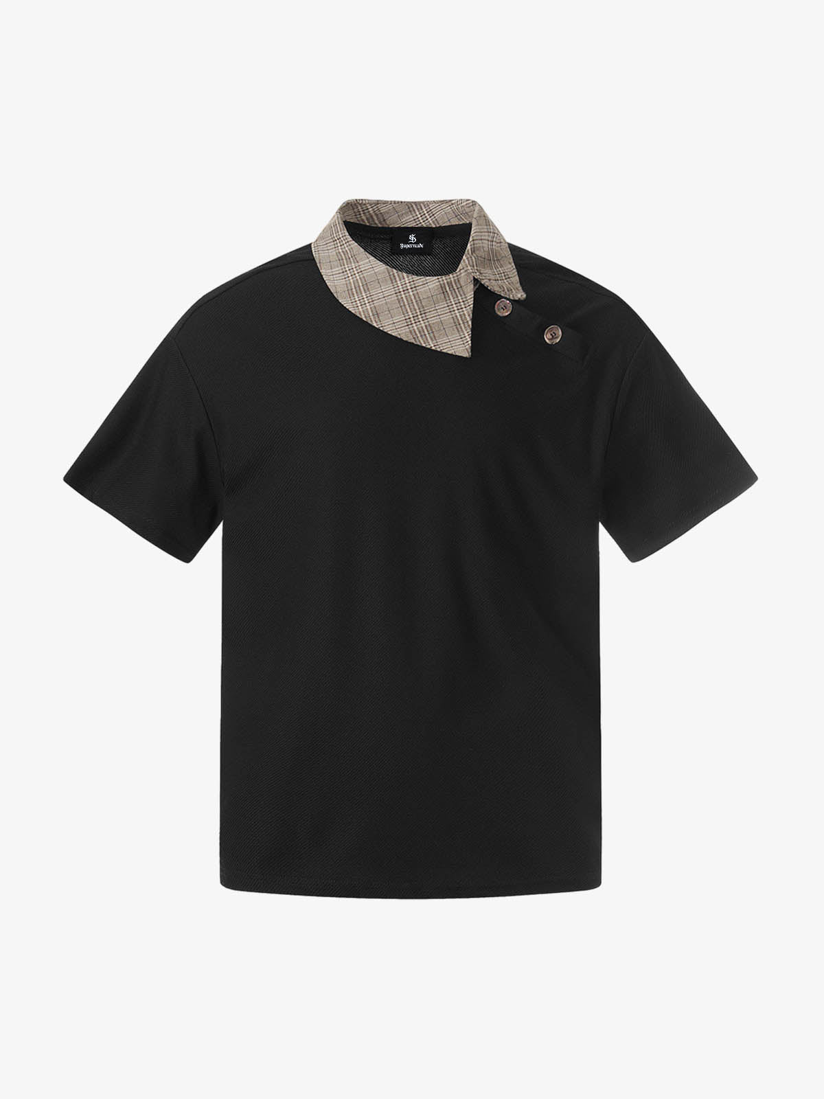 Plaid Collar Asymmetrical Button T-Shirt
