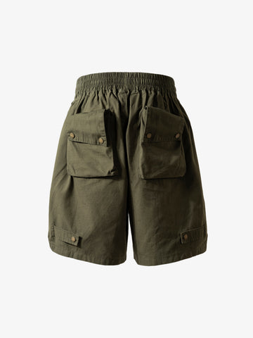 High-Waisted Olive Cargo Shorts – Cotton Twill Relaxed Fit Streetwear Utility