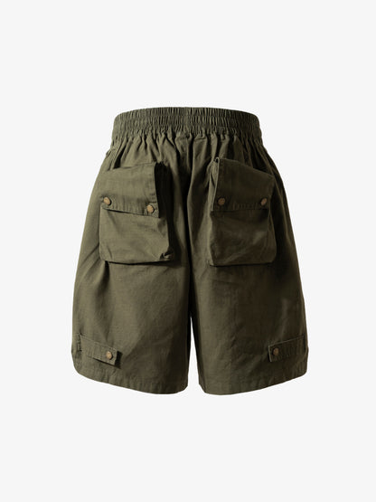 High-Waisted Olive Cargo Shorts – Cotton Twill Relaxed Fit Streetwear Utility