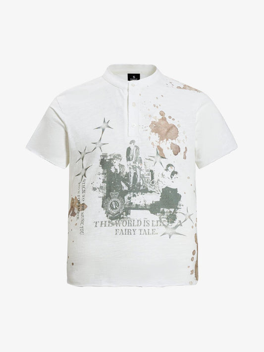 Fairy Tale Grunge Band Collar Henley T-Shirt 