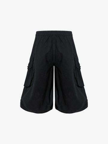 Military Cargo Wide-Leg Shorts – Multi-Button Utility Design