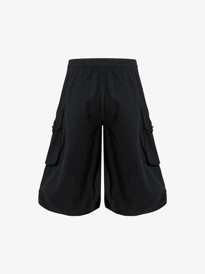 Military Cargo Wide-Leg Shorts – Multi-Button Utility Design
