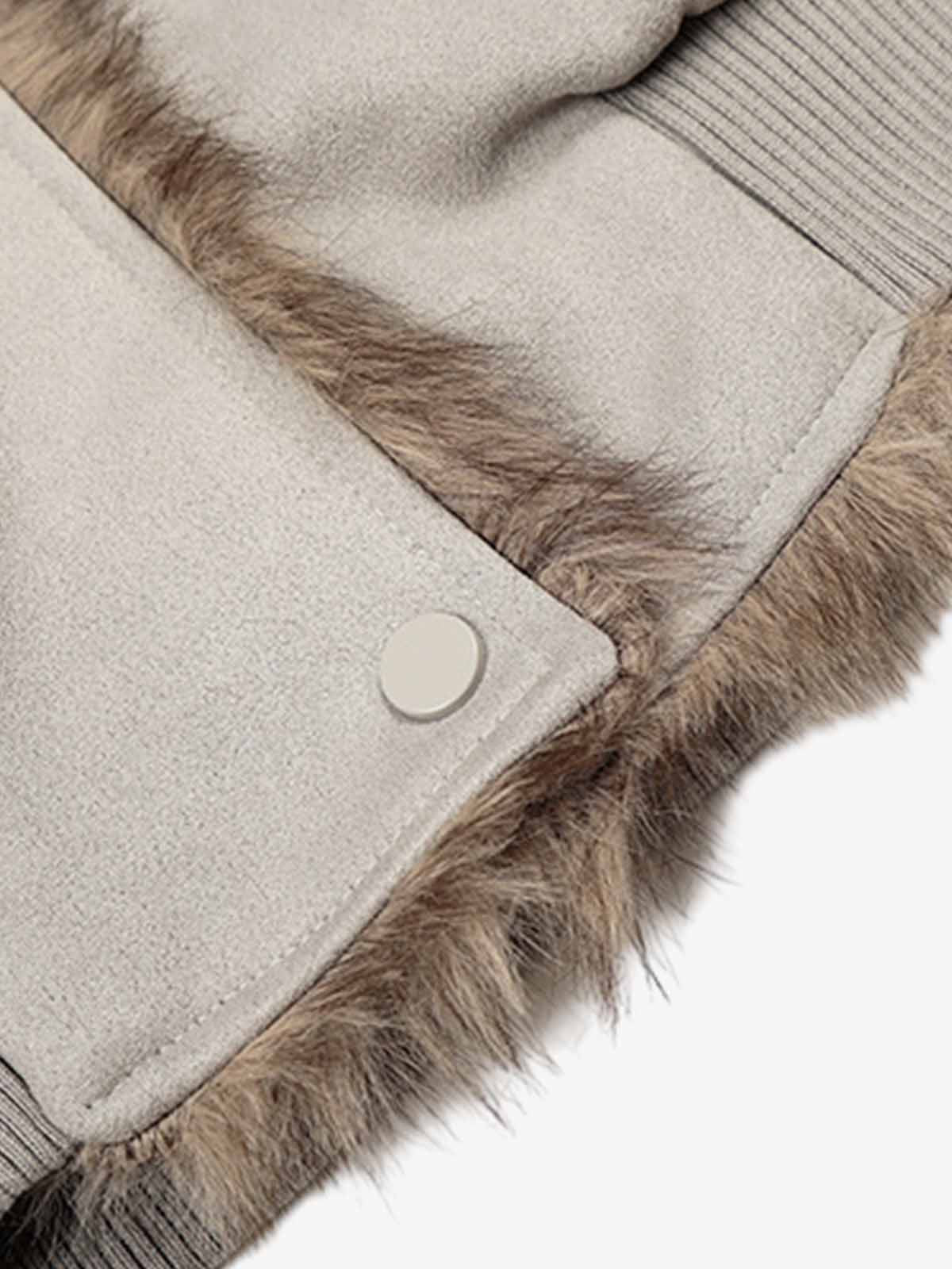 Vintage Suede Faux Fur Lined Buckle Bomber Jacket 