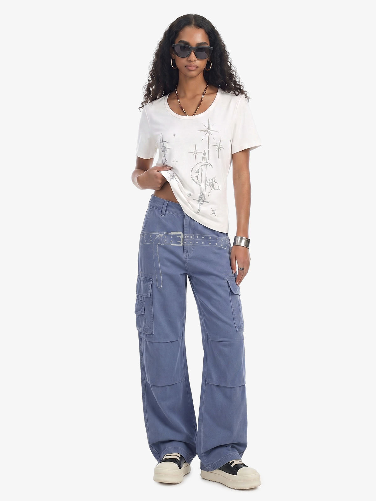 Vintage Belt Print Cargo Pants 