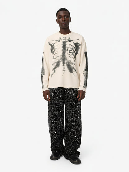 Skeleton Graphic Waffle Sweatshirt - 2495