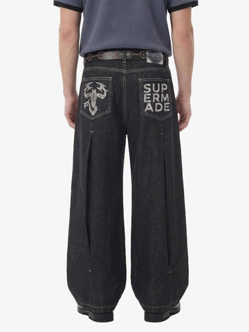 Pleated Supermade Graphic Print Wide Leg Pants 