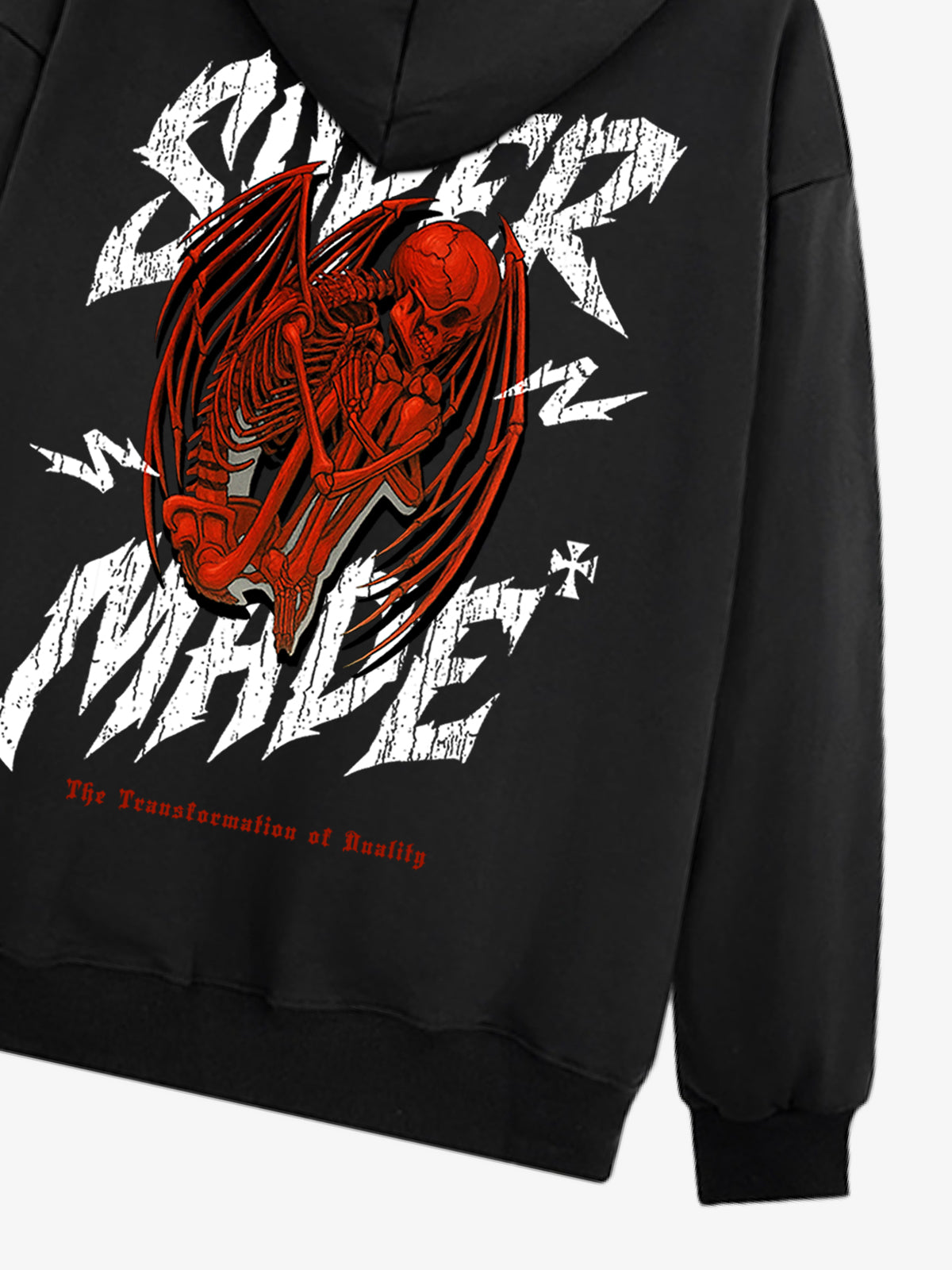 Distressed Graphic Bold Angel Wings Design Hoodie 