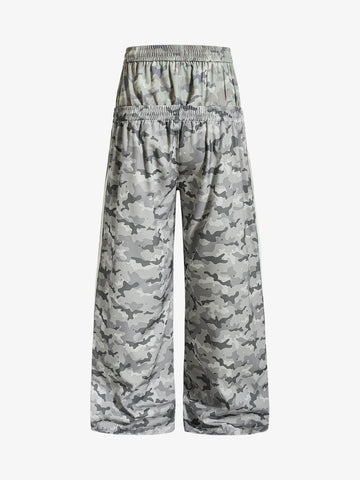 Double Waistband Elastic Waist Camo Side Panel Wide Leg Pants 