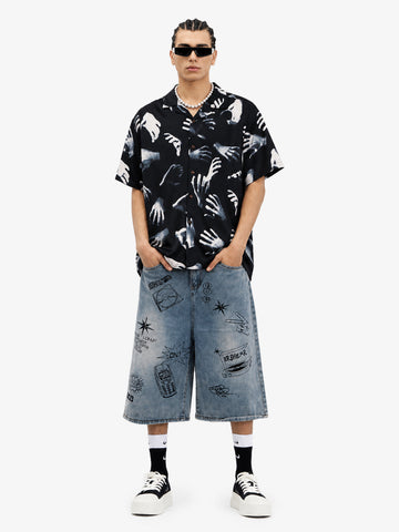 Gothic Ghost Hands Camp Collar Boxy Shirt 