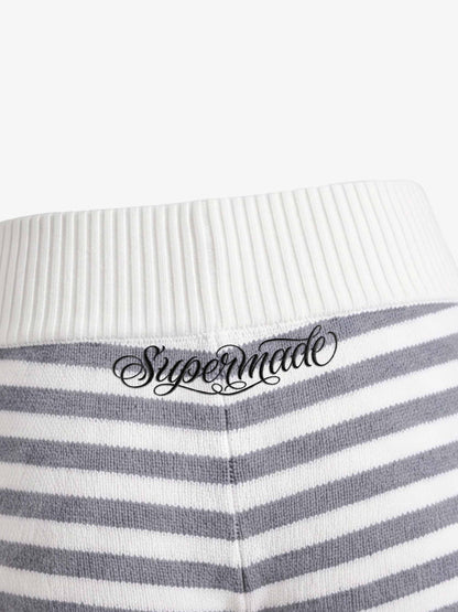 Scorpion Embroidered Off-Shoulder Striped Knit Set