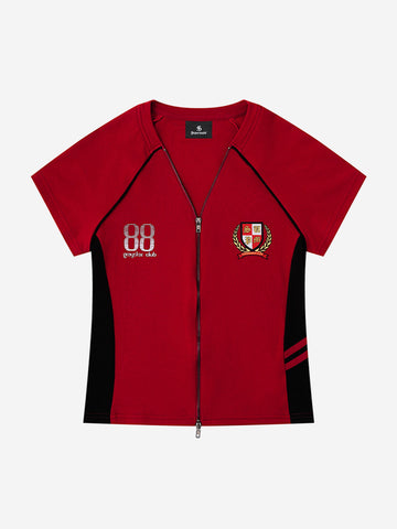 Retro Badge Zip-Up Track T-Shirt