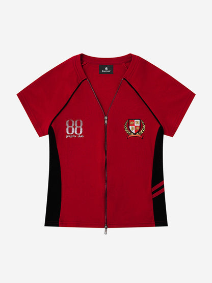 Retro Badge Zip-Up Track T-Shirt