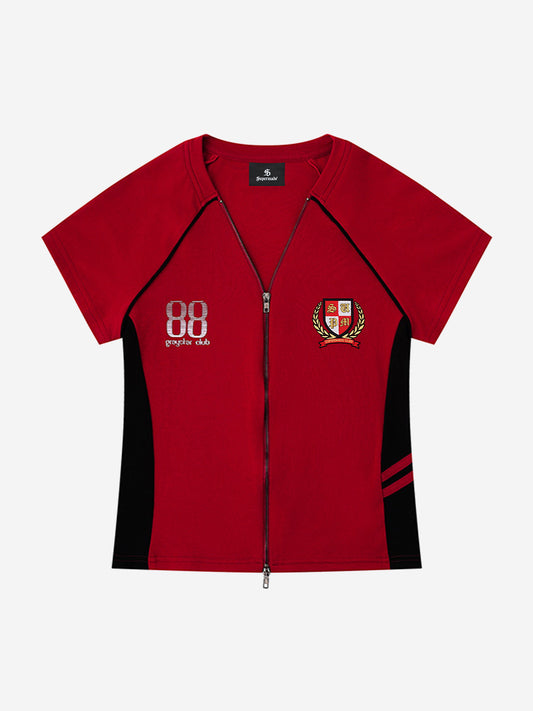 Retro Badge Zip-Up Track T-Shirt