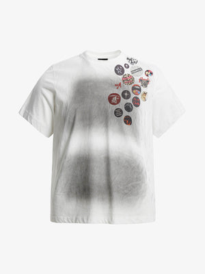 Vintage Airbrush Spray Effect Multi-Badge Graphic T-Shirt 