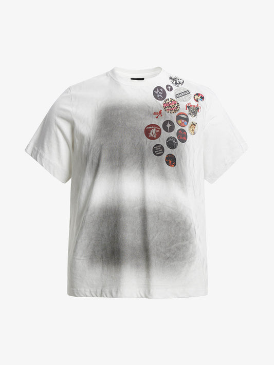 Vintage Airbrush Spray Effect Multi-Badge Graphic T-Shirt 