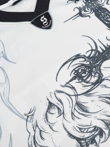 Oversized Mesh Football Jersey Tee – Gothic Number Graphic Sport T-Shirt
