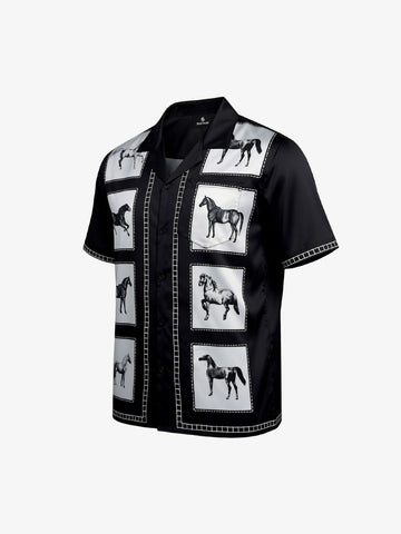 Vintage Horse Photo Satin Shirt