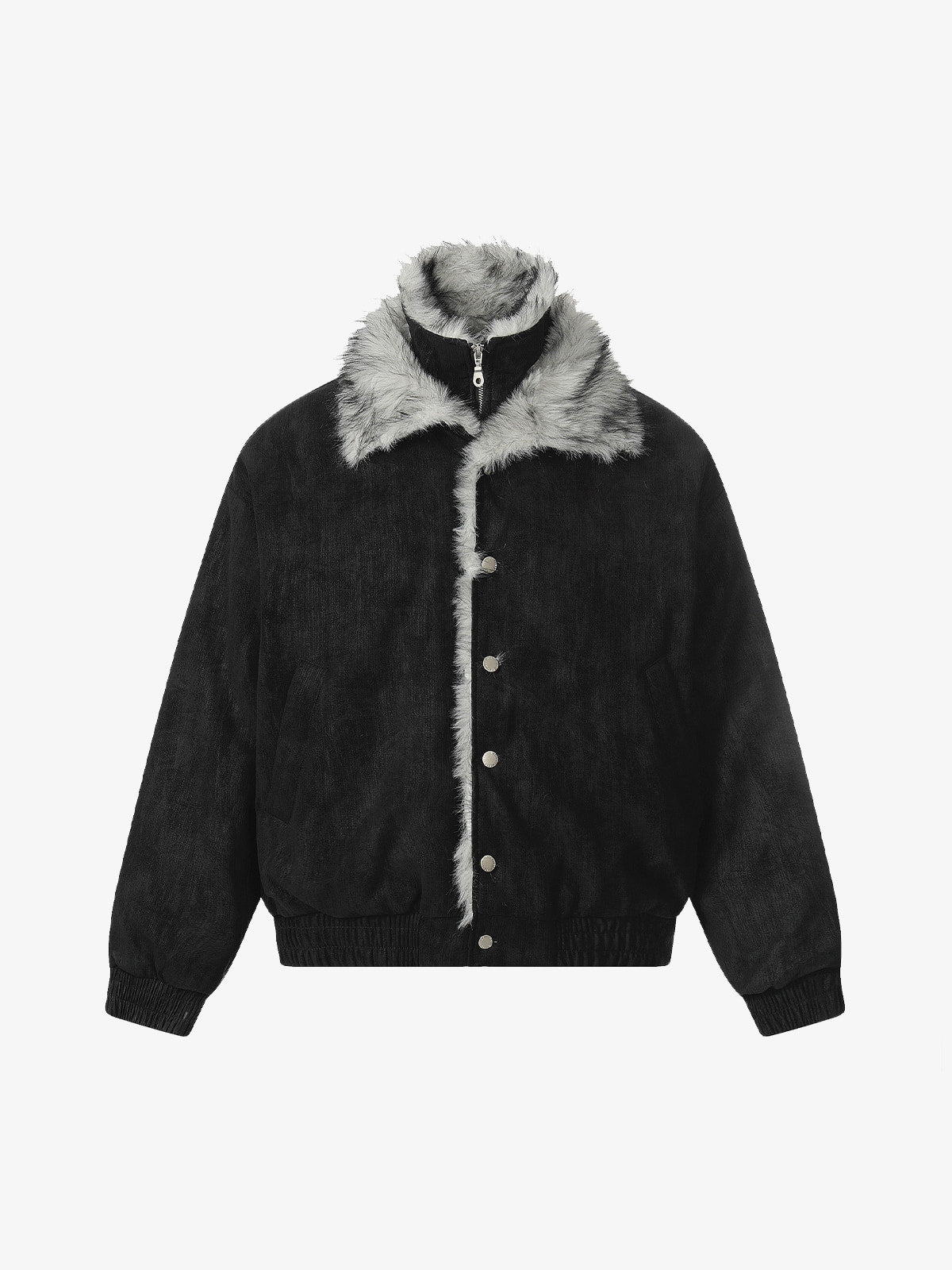 Vintage Dual-layer Collar Fleece-lined Zipper Jacket 