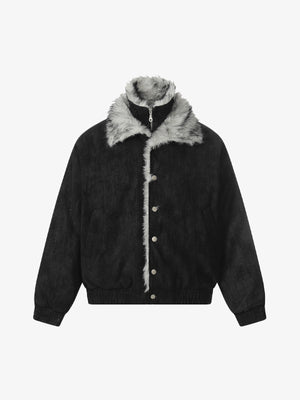 Vintage Dual-layer Collar Fleece-lined Zipper Jacket 
