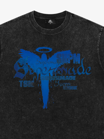 Distressed Washed Gothic Angel Graphic T-Shirt 