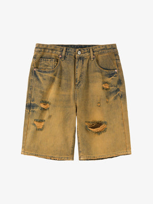 Burnt Orange Distressed Denim Shorts 