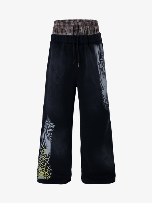 Double Waistband Animal Graphic Pants 