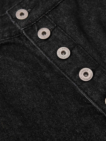 Asymmetric Multi-Button Fly Wide-Leg Denim Jorts 
