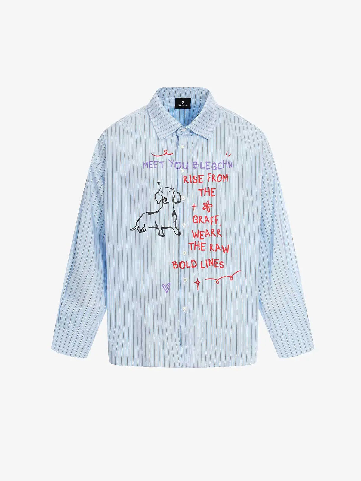 Fun Graffiti Striped Graphic Button-Up Shirt 