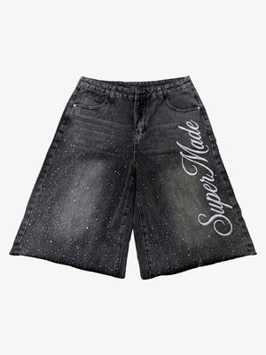 Embroidered Washed Denim Shorts