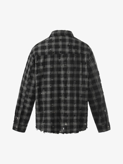 Distressed Raw Edge Plaid Shirt 