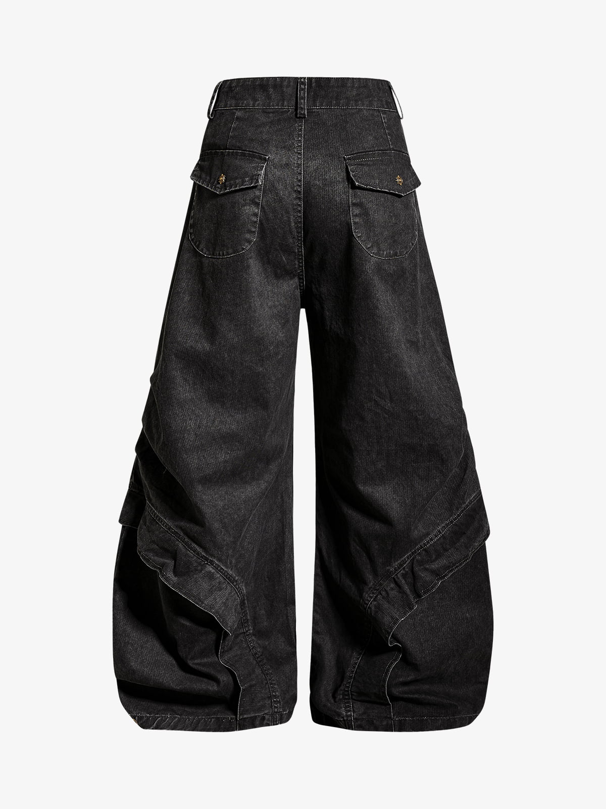 Pleated Panel Curved Leg Cargo Cotton Pants 